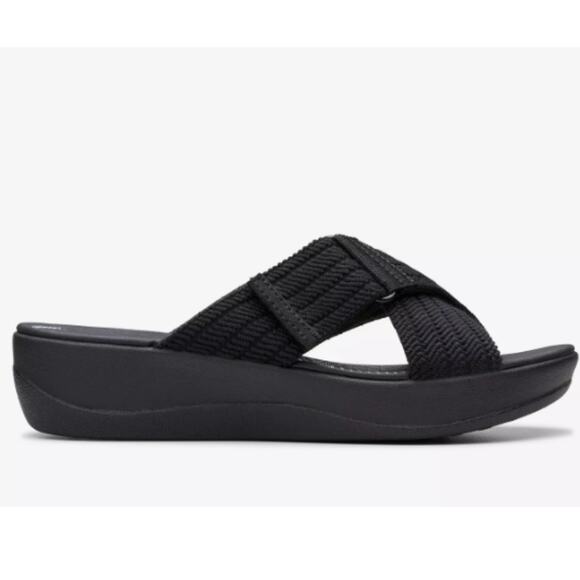 NEW Clarks Women's Cloudsteppers Arla Wave Slide Sandals Black Size 8.5M - Picture 1 of 6